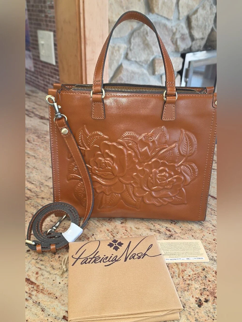 Patricia Nash  Med Ava Tote Bag in Tan Vegetable Tanned Rose Tooled Leather NWT